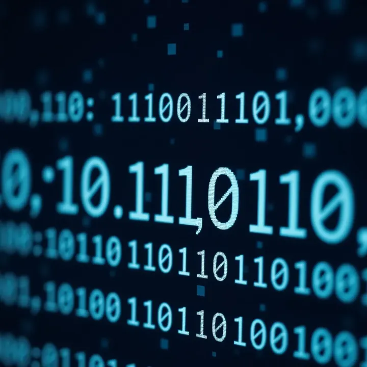 Visual representation of binary digits corresponding to decimal values in computing