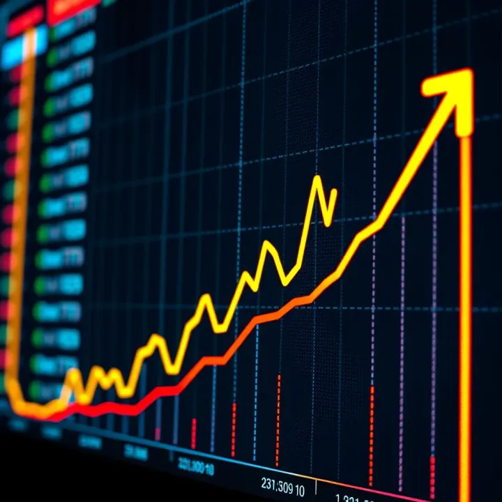 Graph showing financial market trends with upward and downward arrows