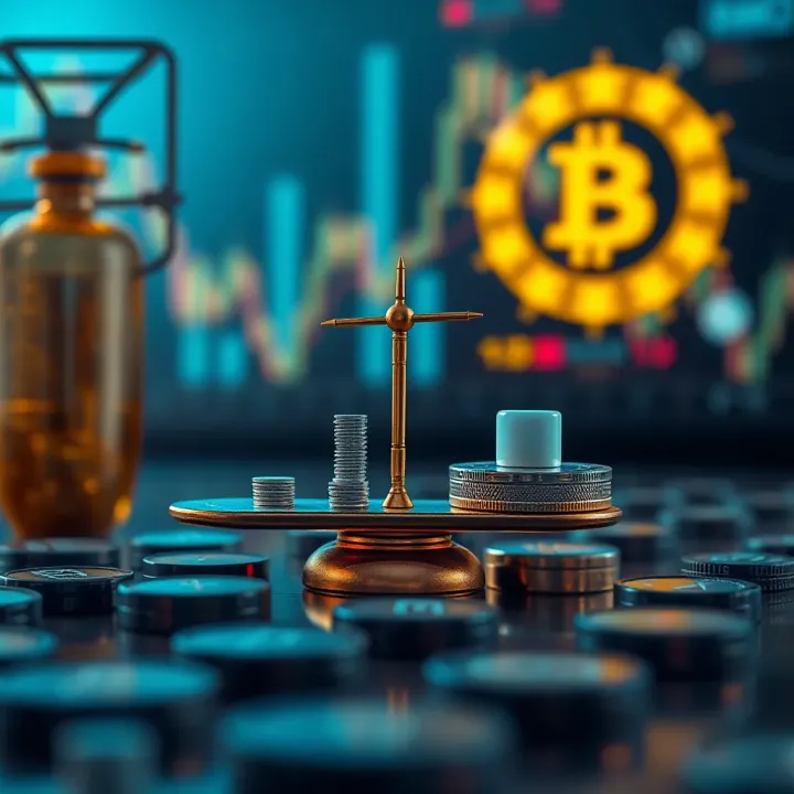Conceptual graphic representing the balance of risks and rewards in binary trading with financial symbols