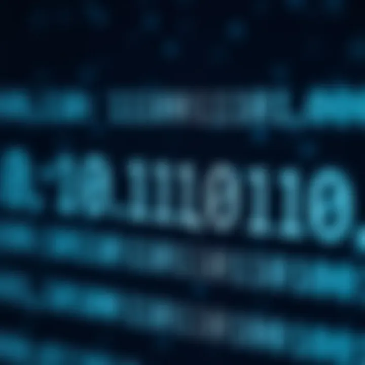 Visual representation of binary digits corresponding to decimal values in computing