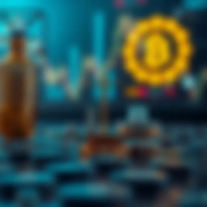 Conceptual graphic representing the balance of risks and rewards in binary trading with financial symbols