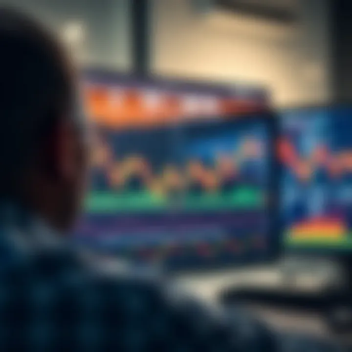 User analyzing forex trading platform charts and currency pairs on a computer screen