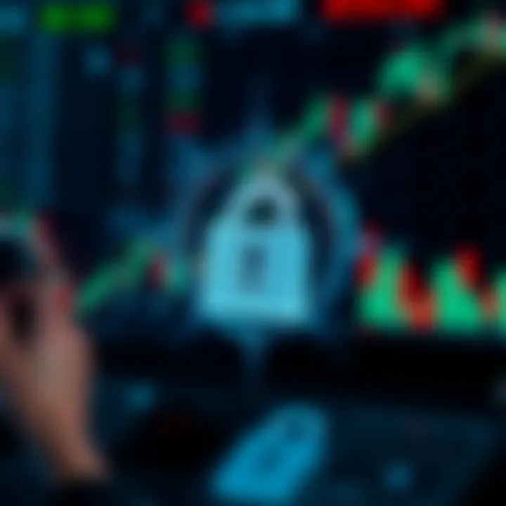 Illustration of secure online forex trading with digital padlock and currency symbols