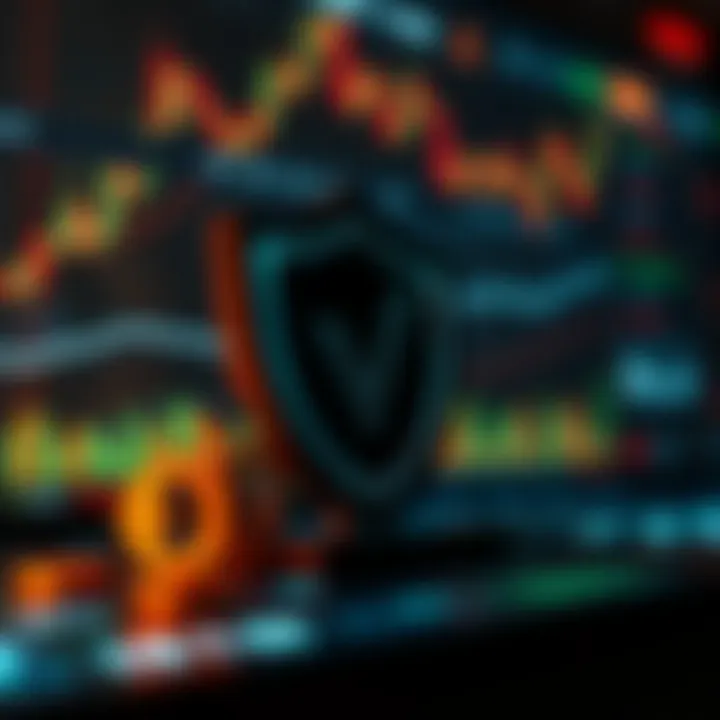 Illustration of secure online trading with shield and currency symbols