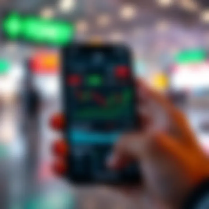 User interface of a forex trading application showing various currency pairs and live market data on a smartphone screen