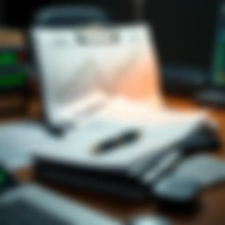 Graphic showing a collection of forex trading documents and strategy notes on a desk