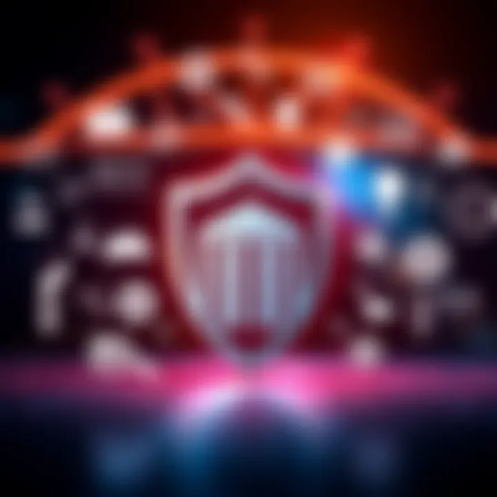 Conceptual illustration of a shield protecting a business building surrounded by legal icons representing compliance risk management in Kenya