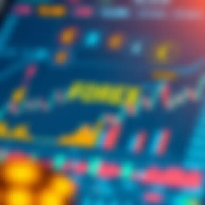 Illustration of forex trading concepts including charts, currency symbols, and risk management
