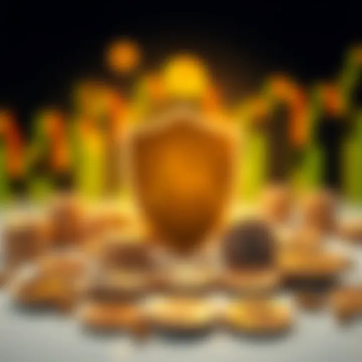 Conceptual illustration of risk management strategy with shield and financial symbols