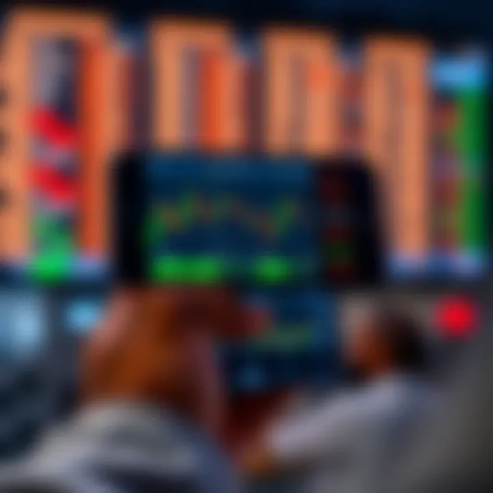 Smartphone displaying a forex trading application interface with currency charts and exchange rates