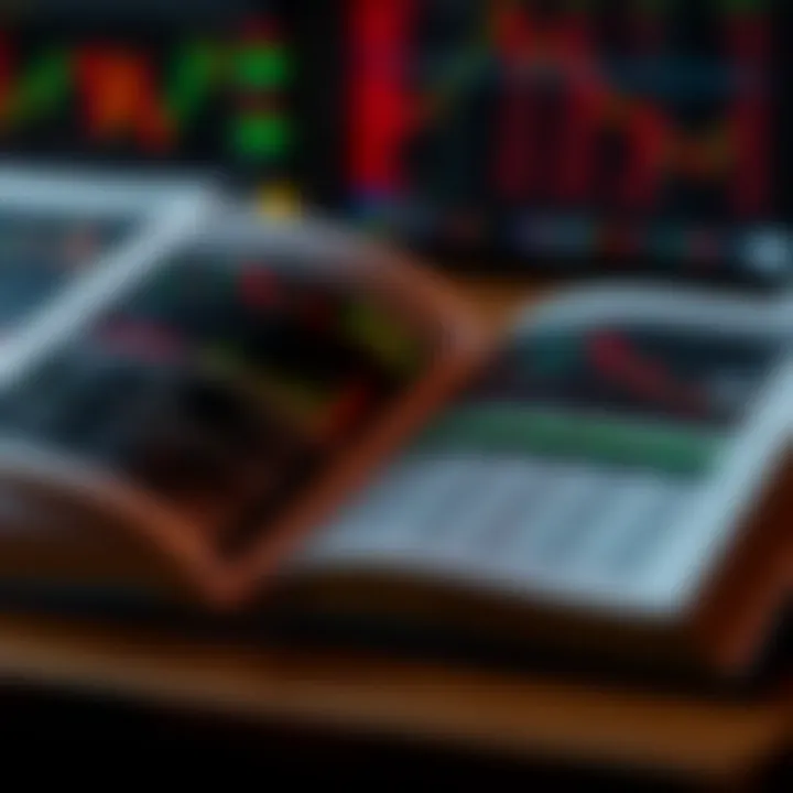 Open book displaying forex market charts and trading strategies