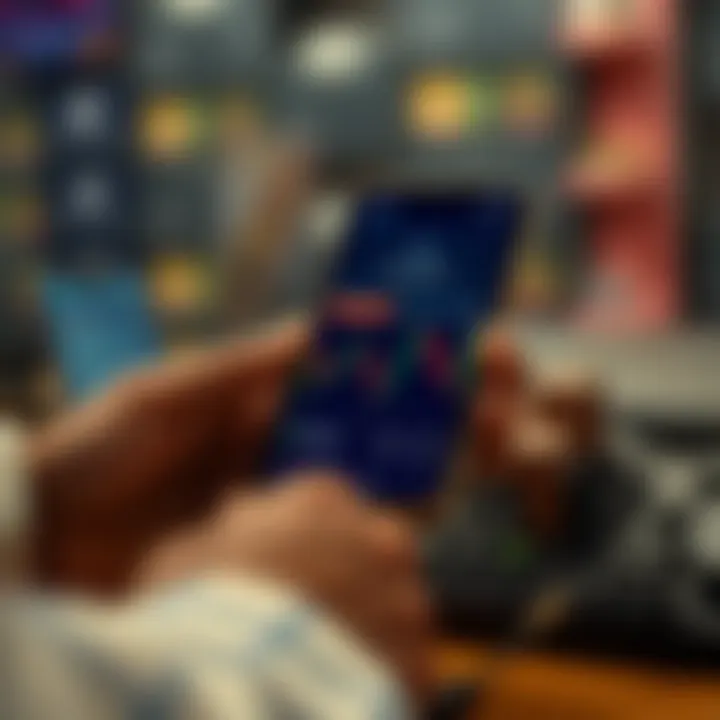 Mobile phone displaying payment app interface connected to financial transactions