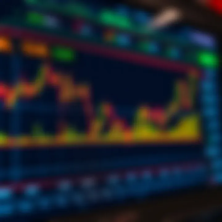 Graph displaying currency exchange rates on a digital trading platform with financial data overlays