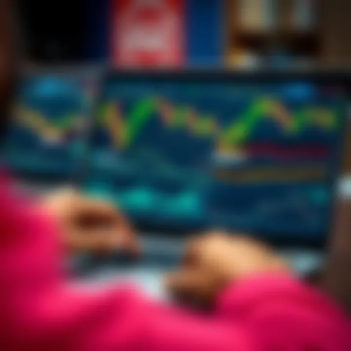 Online Forex Trading Platform with Market Trends User interacting with an online forex trading platform on a laptop displaying market trends and graphs