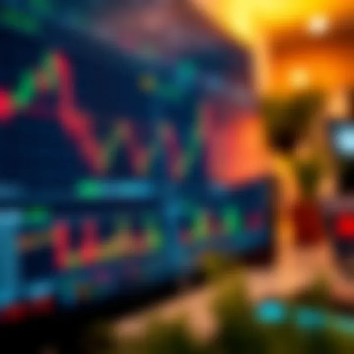 A close-up of forex trading charts displayed on a computer screen illustrating market trends