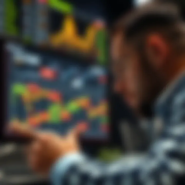 Forex trader analyzing a digital economic calendar highlighting key upcoming economic events affecting currency markets