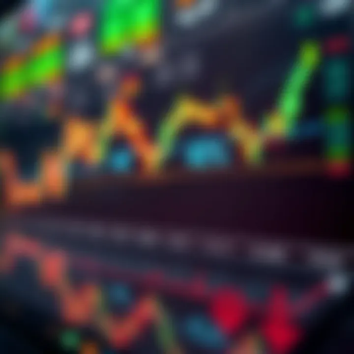 Visualization of currency pairs and trading charts with upward and downward trends
