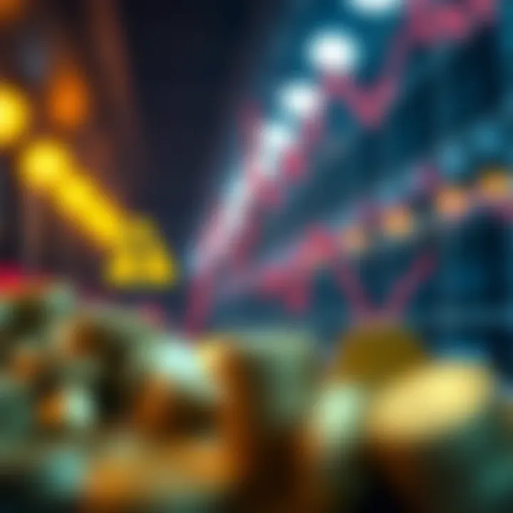 Illustration of risks and rewards in binary trading with caution symbols and currency icons