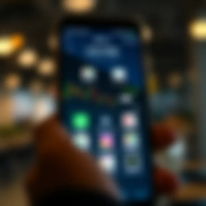 Smartphone displaying trading application and mobile payment app icons