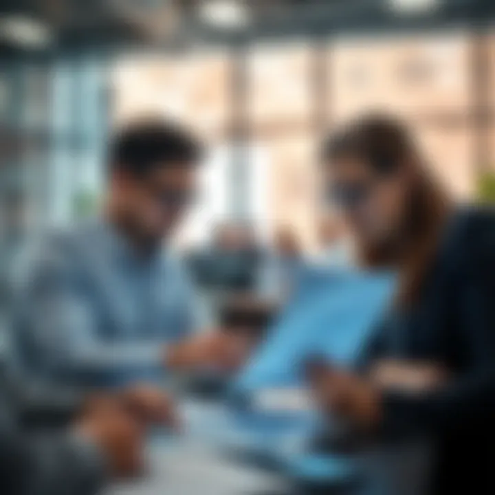 Business team analyzing risk assessment reports with digital tools