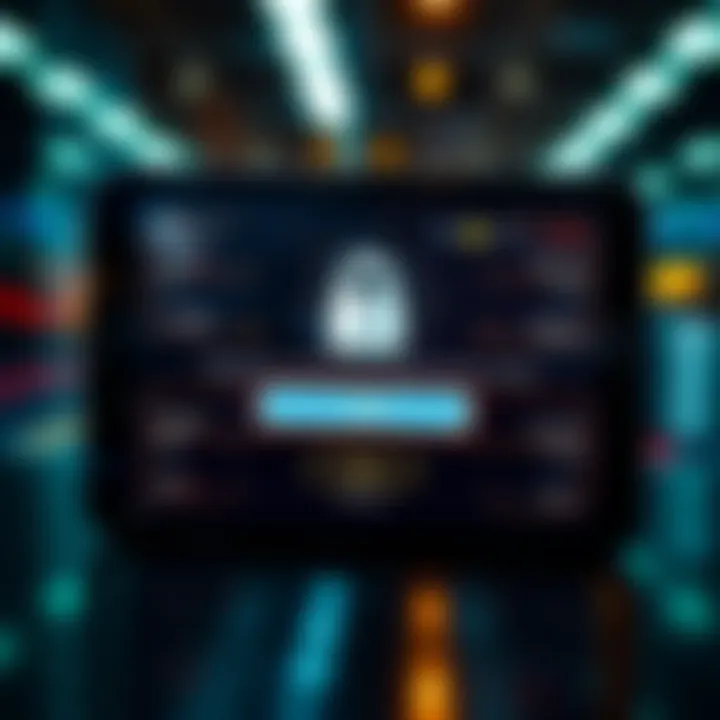 Secure login screen emphasizing data protection and user authentication features in a trading app