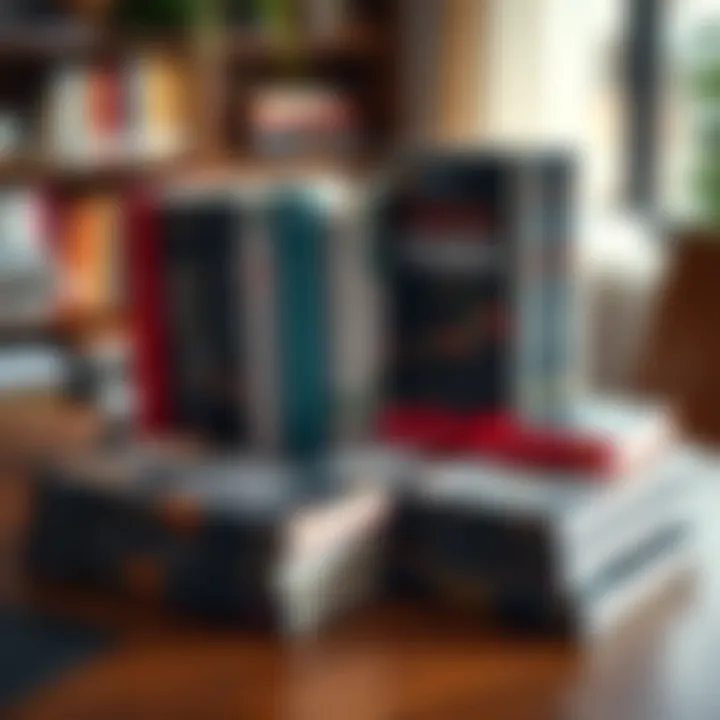 Collection of essential forex trading books arranged on a wooden table