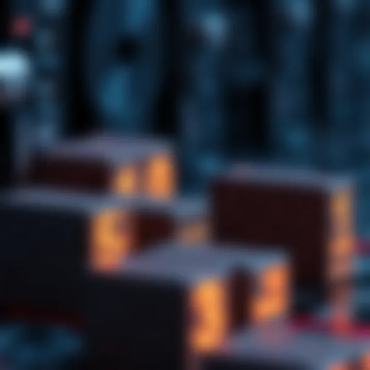 Visualization of binary blocks representing data storage and processing in computing environments