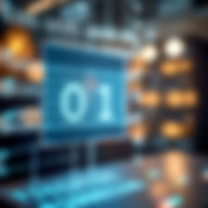 Visual representation of digital communication network highlighting binary code transmission