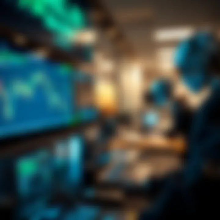 Graphical representation of automated binary options trading software making decisions on a digital trading platform