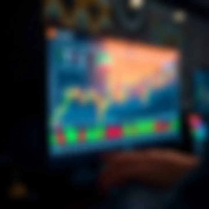 Illustration showing a digital trading platform with binary options charts and indicators