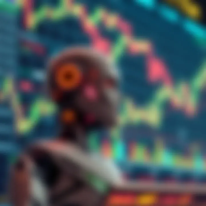 Illustration depicting the concept of automated forex trading with digital charts and a robot symbol