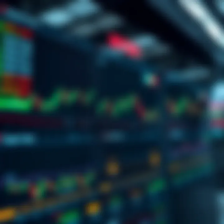 Digital interface displaying various cryptocurrency exchange charts and trading options