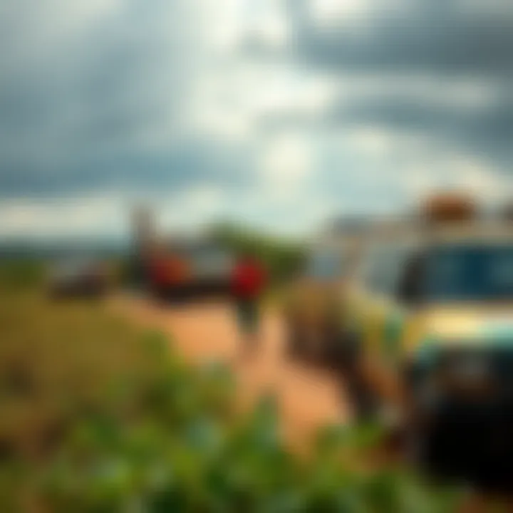 Coordinated Disaster Response Efforts in Kenyan Communities Community members and emergency vehicles collaborating during a disaster response drill in a rural Kenyan setting