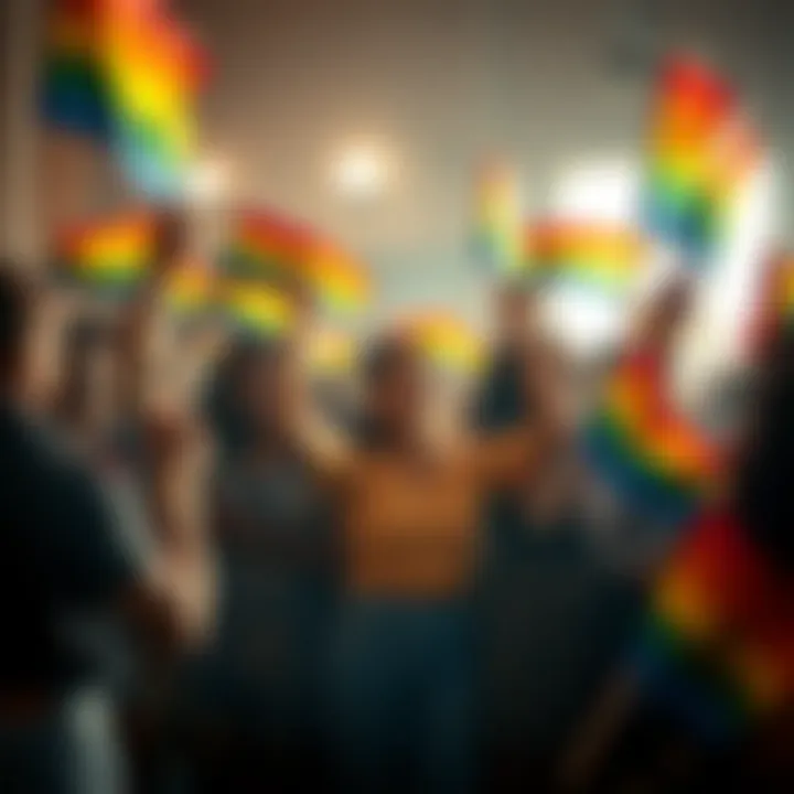 Community Gathering Celebrating Non-Binary Identities A diverse group of individuals holding pride flags in a supportive community gathering