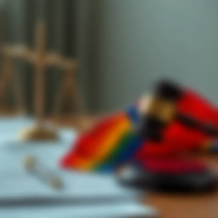 Advocacy for Legal Recognition and Social Inclusion Symbolic representation of legal documents and a rainbow flag highlighting advocacy for rights
