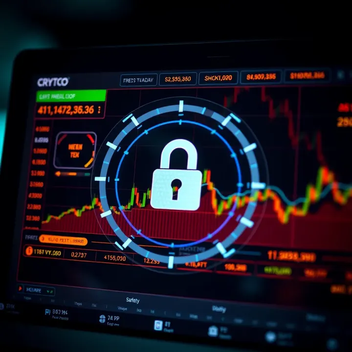 Secure cryptocurrency trading platform interface showcasing encryption and safety features