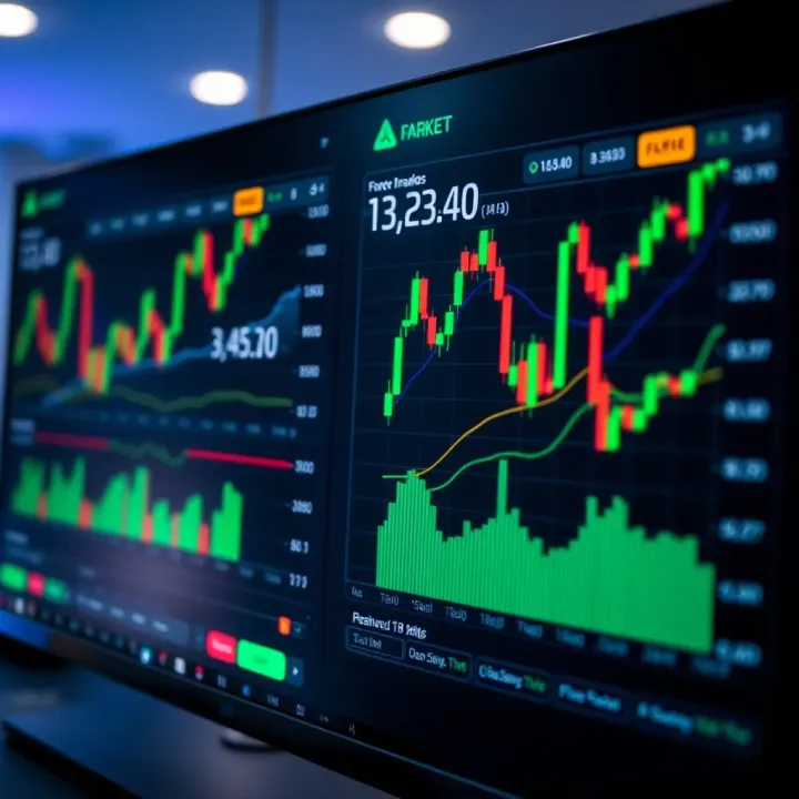 Forex trading platform interface displaying currency pairs and real-time charts