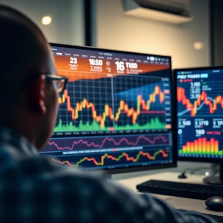User analyzing forex trading platform charts and currency pairs on a computer screen