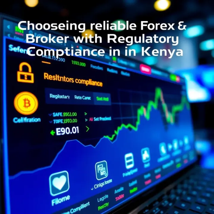 Conceptual graphic of a digital interface displaying forex broker selection criteria alongside regulatory compliance icons