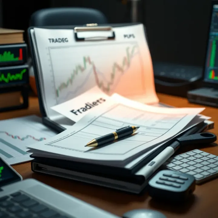 Forex Trading Resources and Strategy Notes for Kenyan Traders Graphic showing a collection of forex trading documents and strategy notes on a desk