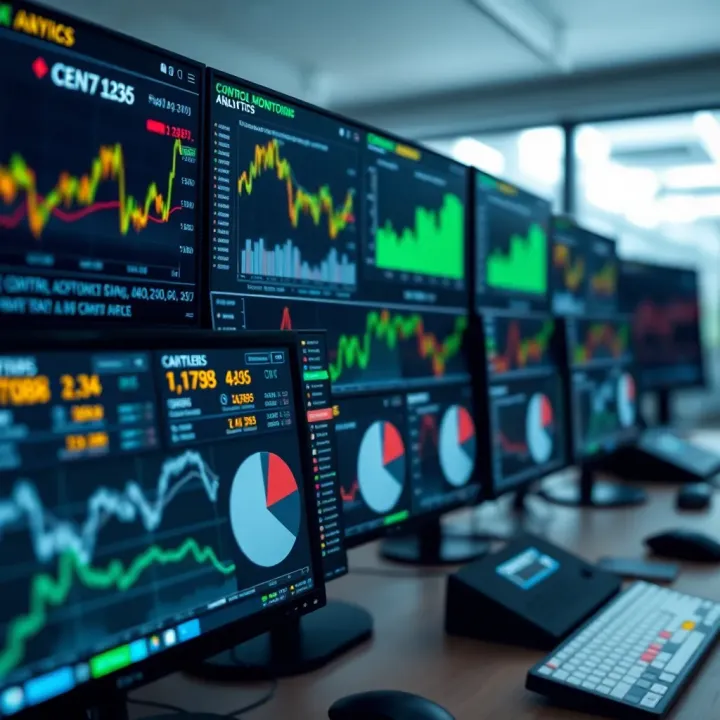 Control monitoring tools displayed on computer screens showing analytics and risk mitigation progress