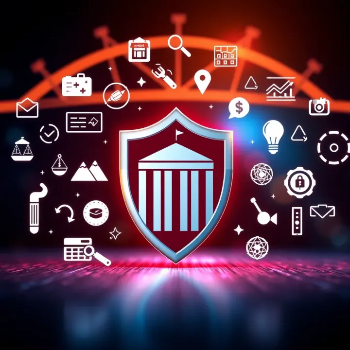 Conceptual illustration of a shield protecting a business building surrounded by legal icons representing compliance risk management in Kenya