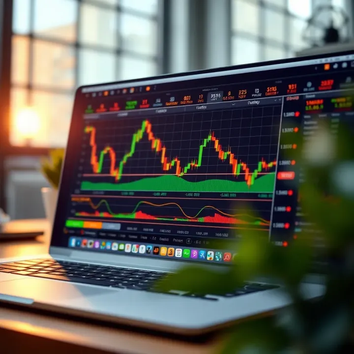 Graphical interface with forex trading tools, indicators, and risk control settings
