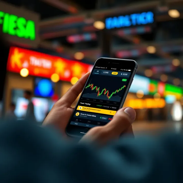 Seamless Forex Trading with M-Pesa Integration on Mobile Platforms Mobile phone displaying forex trading interface integrated with M-Pesa for seamless transactions