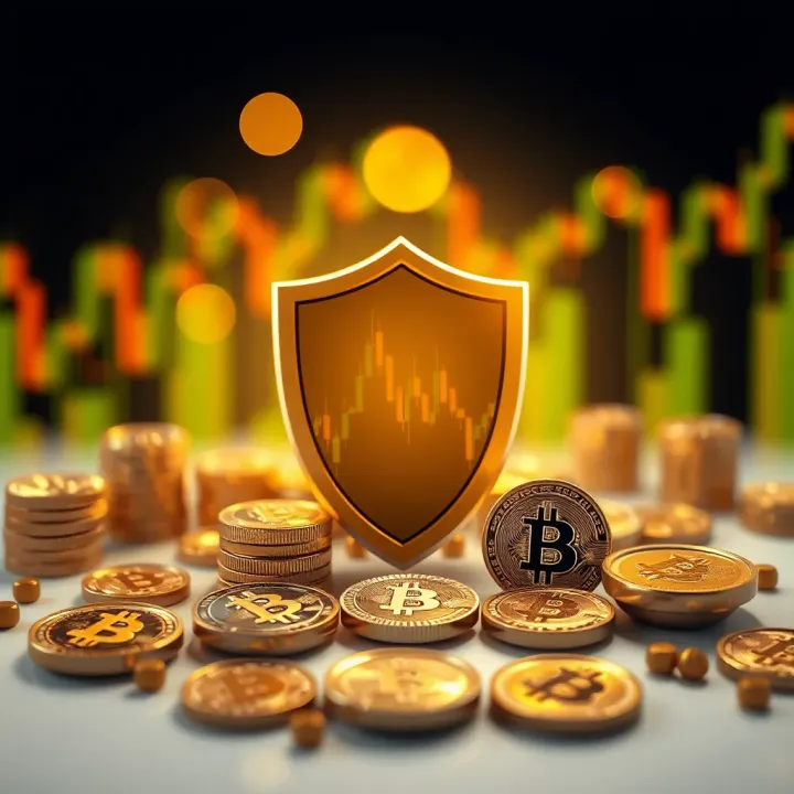 Conceptual illustration of risk management strategy with shield and financial symbols