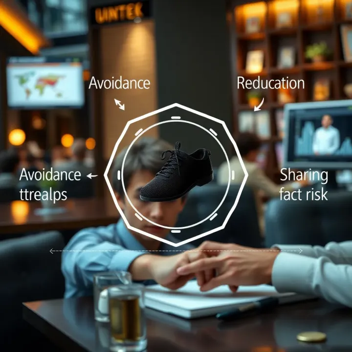 Conceptual visualization of strategies such as avoidance, reduction, sharing, and acceptance applied to manage risks