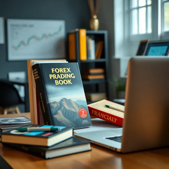Trading Psychology and Risk Management Resources Desk with financial books on trading psychology and risk management alongside a laptop