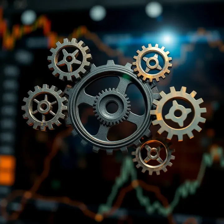 Conceptual illustration of interconnected gears symbolizing various components of risk management in organizations