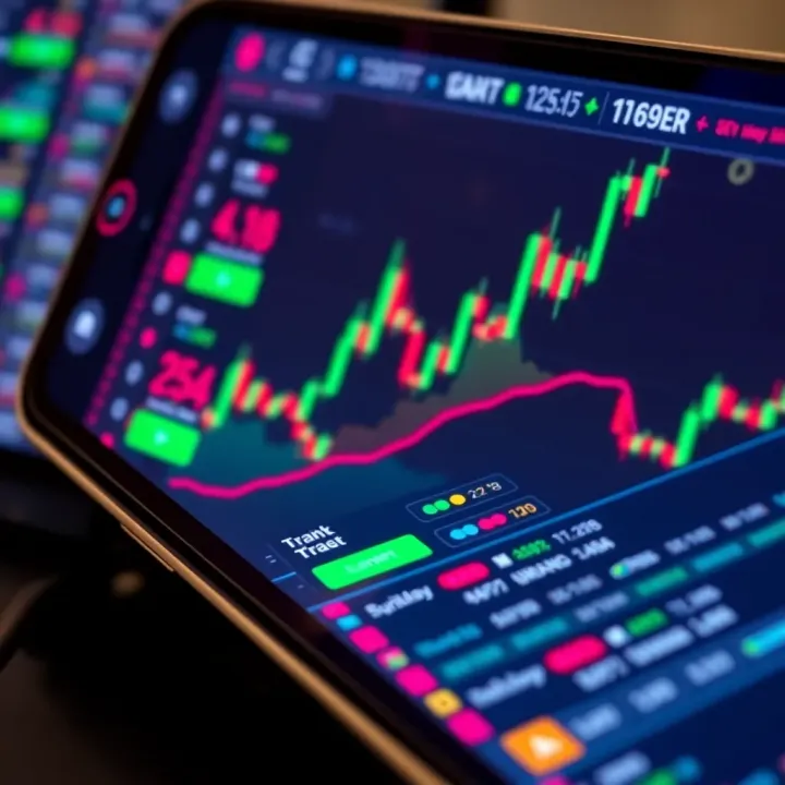 User interface of a forex trading app displaying currency charts and market data