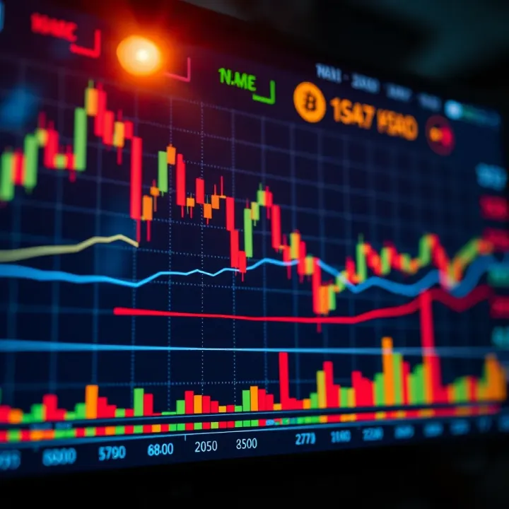 Chart showing currency exchange rates increasing and decreasing with market indicators